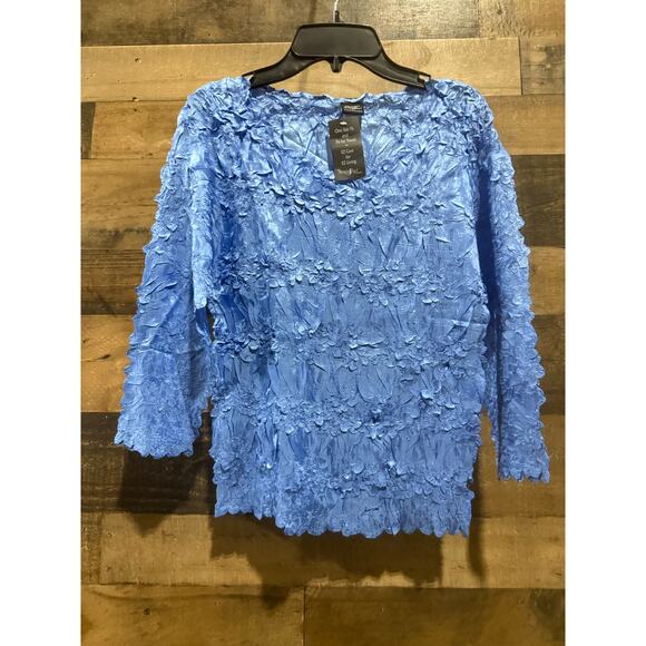 Origami Magic Scarf Women’s Blouse – Solid Blue, 3/4 Sleeve, One Size - Picture 5 of 7